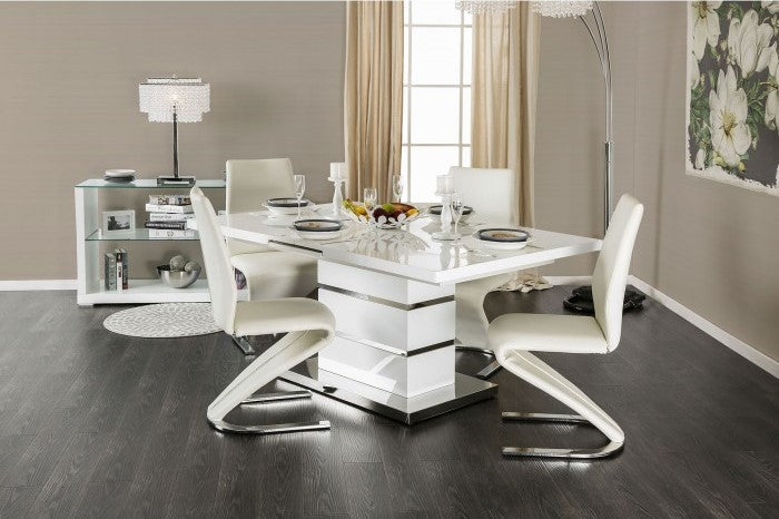 Furniture Of America Midvale White/Chrome Contemporary Dining Table Model CM3650T-TABLE - MONAVILLA