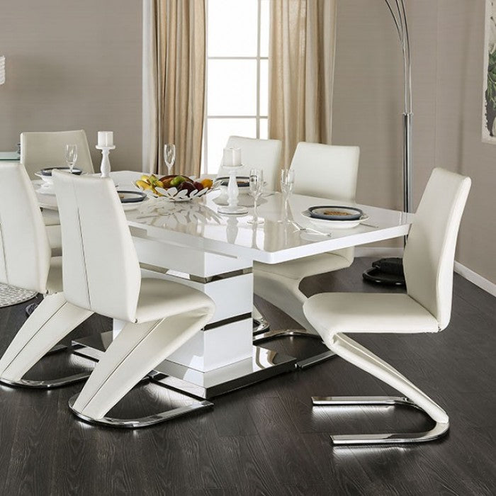 Furniture Of America Midvale White/Chrome Contemporary Dining Table Model CM3650T-TABLE - MONAVILLA