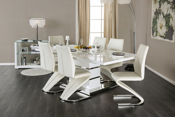 Furniture Of America Midvale White/Chrome Contemporary 7-Piece Dining Table Set Model CM3650T-7PC - MONAVILLA