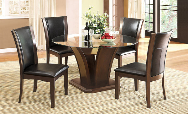 Furniture Of America Manhattan Brown Cherry Contemporary 5-Piece Round Dining Table Set Model CM3710RT-5PC - MONAVILLA