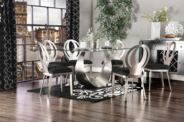 Furniture Of America Orla Silver/Black Contemporary 7-Piece Dining Table Set Model CM3726T-7PC - MONAVILLA