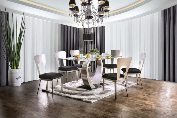 Furniture Of America Nova Silver/Black Contemporary 7-Piece Dining Table Set Model CM3728T-7PC - MONAVILLA