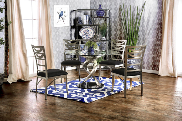 Furniture Of America Roxo Silver/Black Contemporary 5-Piece Dining Table Set Model CM3729T-5PC - MONAVILLA