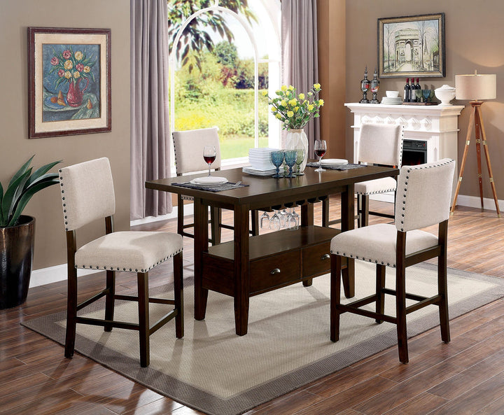 Furniture Of America Lordello Brown Cherry/Ivory Transitional 5-Piece Counter Height Dining Table Set Model CM3730PT-5PC - MONAVILLA