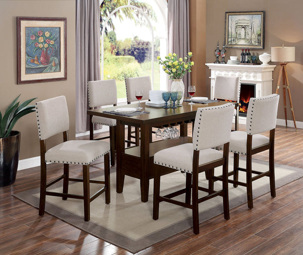 Furniture Of America Lordello Brown Cherry/Ivory Transitional 7-Piece Counter Height Dining Table Set Model CM3730PT-7PC - MONAVILLA