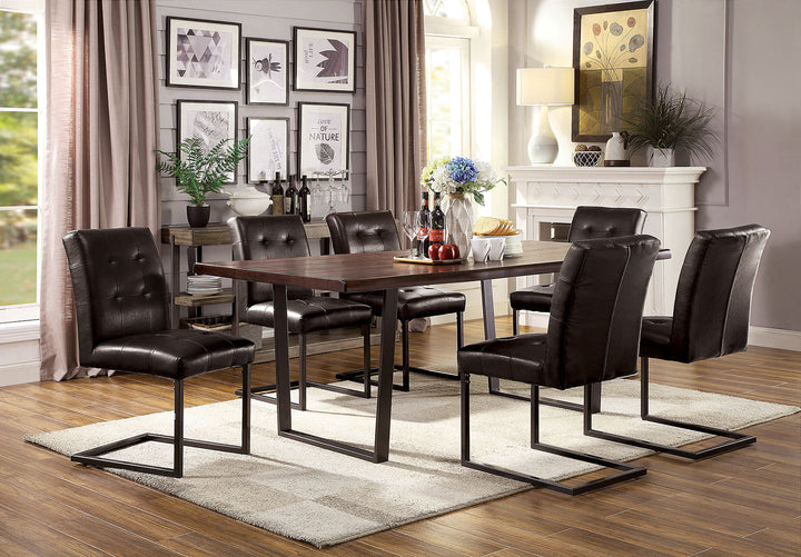 Furniture Of America Pisek Dark Oak/Gun Metal Industrial 7-Piece Dining Table Set Model CM3737T-7PC - MONAVILLA