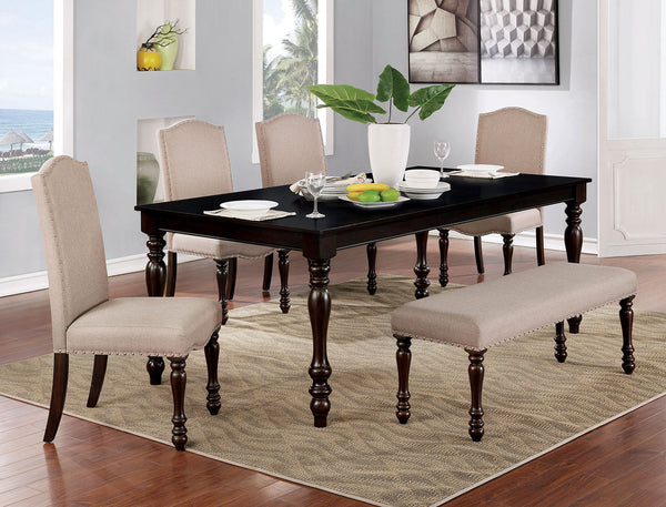 Furniture Of America Hilma Espresso/Beige Transitional 6-Piece Dining Table Set With Bench Model CM3738T-6PC - MONAVILLA