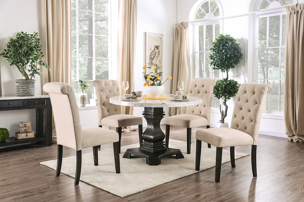 Furniture Of America Elfredo White/Antique Black Rustic 5-Piece Round Dining Table Set Model CM3755RT-5PC-IV - MONAVILLA