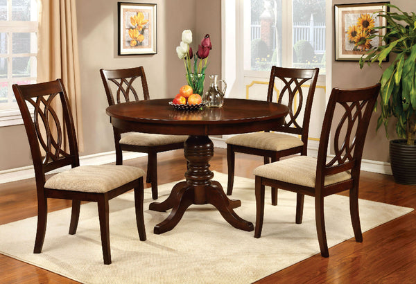 Furniture Of America Carlisle Brown Cherry Transitional 5-Piece Round Dining Table Set Model CM3778RT-5PC - MONAVILLA