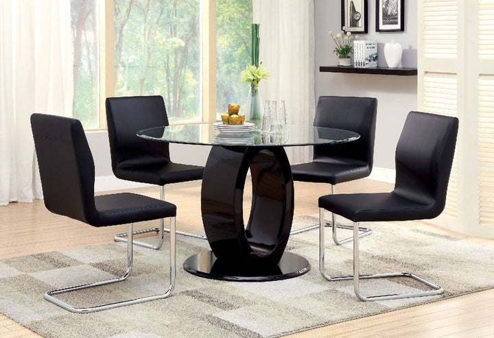 Furniture Of America Lodia Black Contemporary 5-Piece Round Dining Table Set Model CM3825BK-RT-5PC - MONAVILLA