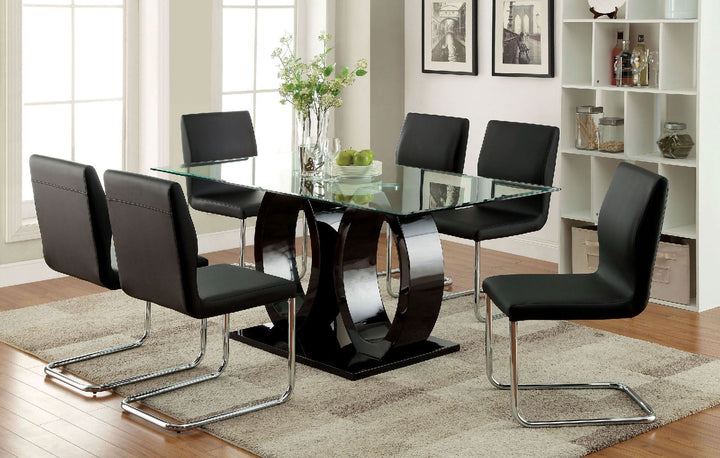 Furniture Of America Lodia Black Contemporary 7-Piece Dining Table Set Model CM3825BK-T-7PC - MONAVILLA