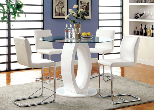 Furniture Of America Lodia White Contemporary 5-Piece Round Counter Height Dining Table Set Model CM3825WH-RPT-5PC - MONAVILLA