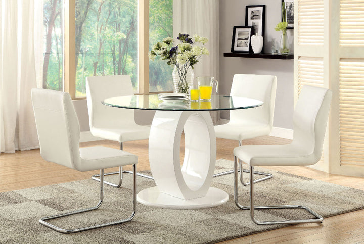 Furniture Of America Lodia White Contemporary 5-Piece Round Dining Table Set Model CM3825WH-RT-5PC - MONAVILLA