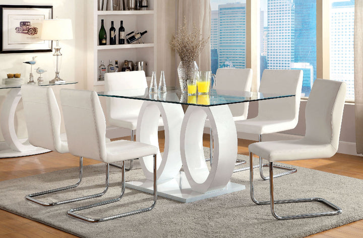 Furniture Of America Lodia White Contemporary 7-Piece Dining Table Set Model CM3825WH-T-7PC - MONAVILLA