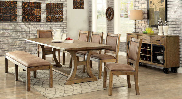 Furniture Of America Gianna Rustic Oak/Brown Rustic 9-Piece Dining Table Set (W 2 Wingback Chairs) Model CM3829T-3829F-9PC - MONAVILLA