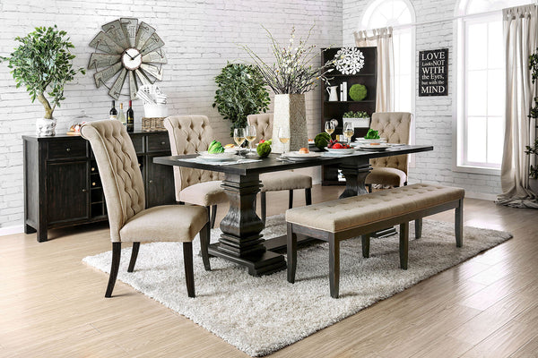 Furniture Of America Nerissa Antique Black Rustic 7-Piece Dining Table Set Model CM3840T-7PC - MONAVILLA