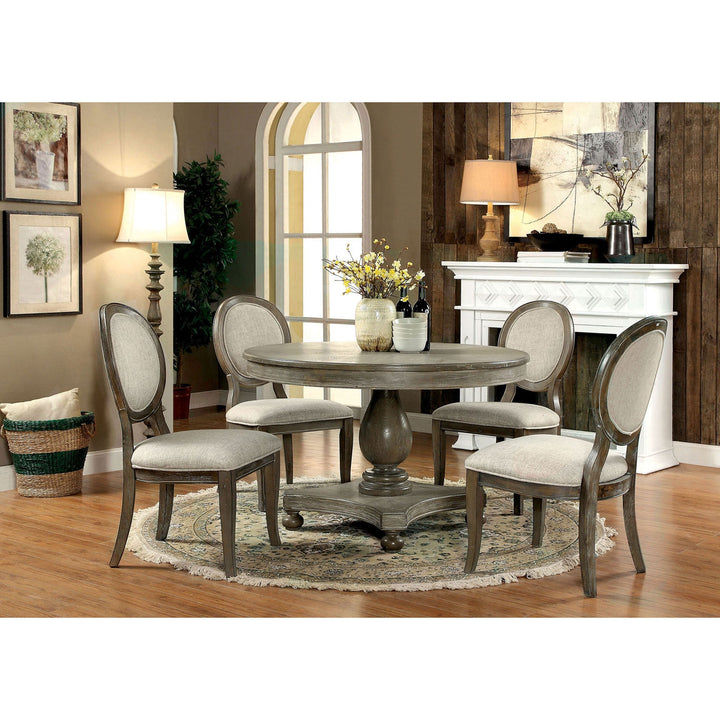 Furniture Of America Kathryn Rustic Dark Oak Transitional Round Dining Table, Rustic Oak Model CM3872RT-TABLE - MONAVILLA