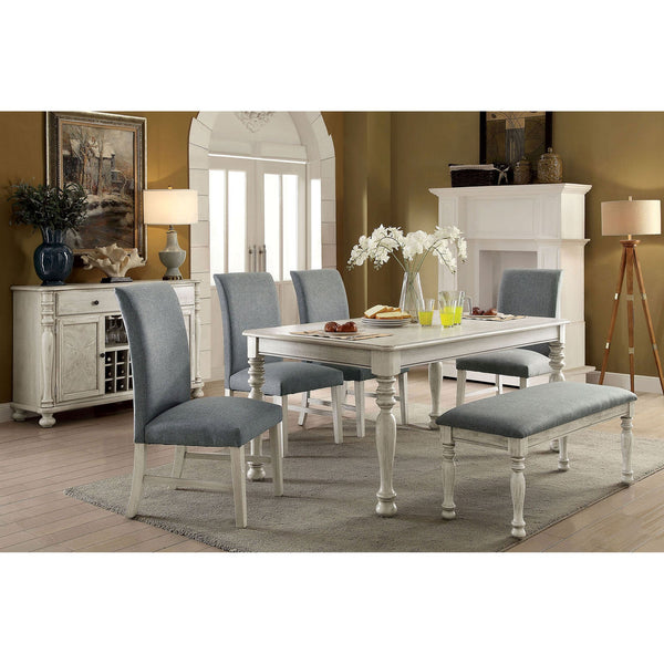 Furniture Of America Kathryn Antique White Transitional 6-Piece Dining Table Set With Bench Model CM3872WH-T-6PC - MONAVILLA