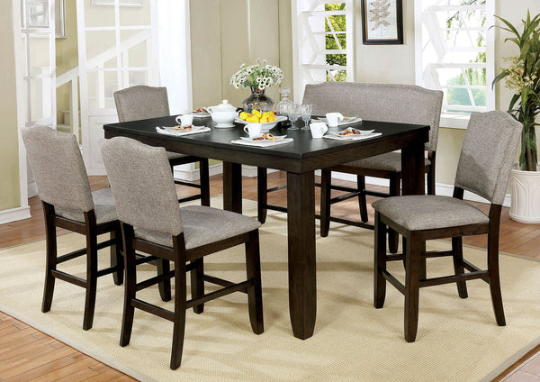 Furniture Of America Teagan Dark Walnut Transitional 6-Piece Dining Table Set With Bench Model CM3911PT-6PC - MONAVILLA