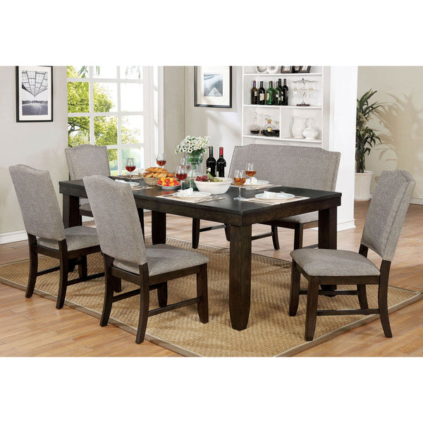 Furniture Of America Teagan Dark Walnut/Gray Transitional 6-Piece Dining Table Set With Bench Model CM3911T-6PC - MONAVILLA