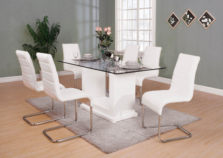 Furniture Of America Eva White/Clear Contemporary 7-Piece Dining Table Set Model CM3917T-7PC-8371WH - MONAVILLA