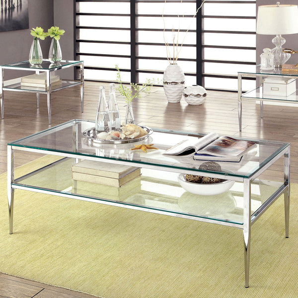 Furniture Of America Tanika Chrome Contemporary Coffee Table, Chrome Model CM4162CRM-C-PK - MONAVILLA