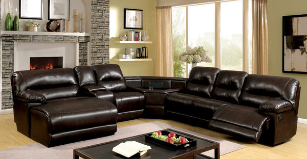 Furniture Of America Glasgow Dark Brown Transitional Sectional With Corner Wedge + Console Model CM6822BR-T-SECT - MONAVILLA