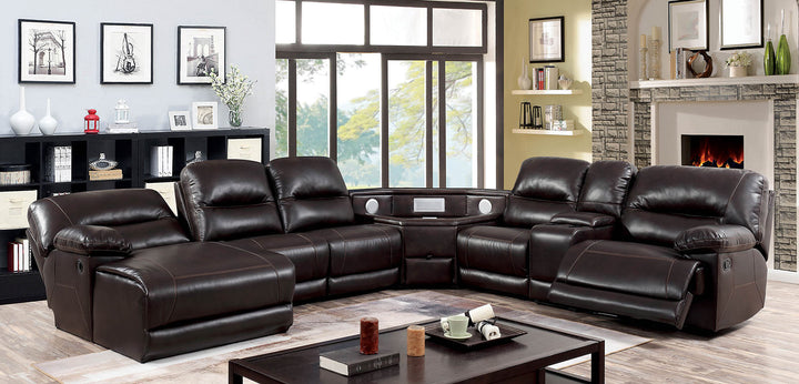 Furniture Of America Glasgow Dark Brown Transitional Sectional With Usb + Speaker Wedge Model CM6822BR-TSP-SECT - MONAVILLA