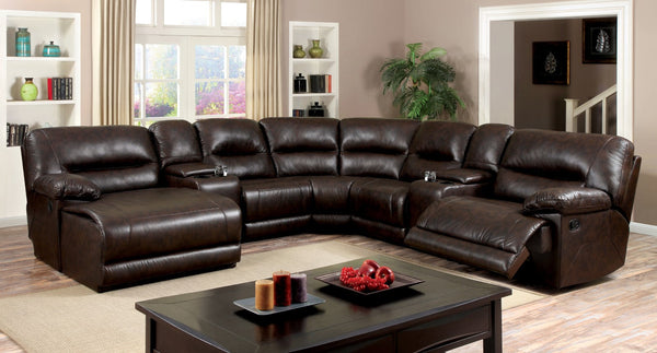 Furniture Of America Glasgow Dark Brown Transitional Sectional With Corner Chair + 2 Consoles Model CM6822BR-SECT-VN - MONAVILLA