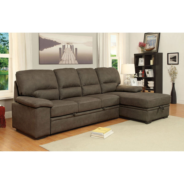 Furniture Of America Alcester Brown Contemporary Sectional With Sleeper, Ash Brown Model CM6908BR-SET - MONAVILLA