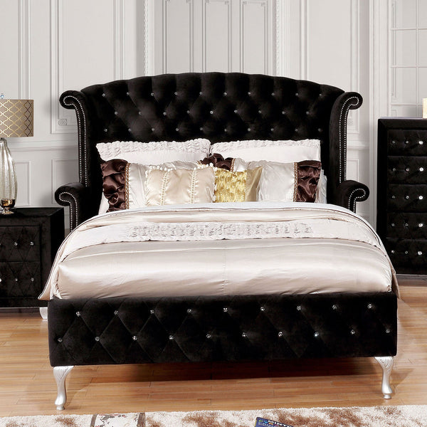 Furniture Of America Alzire Black Glam Bed, Black Model CM7150BK - MONAVILLA