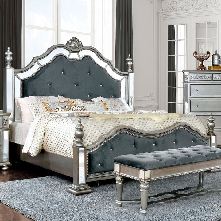 Furniture Of America Azha Silver/Gray Glam Bed Model CM7194 - MONAVILLA