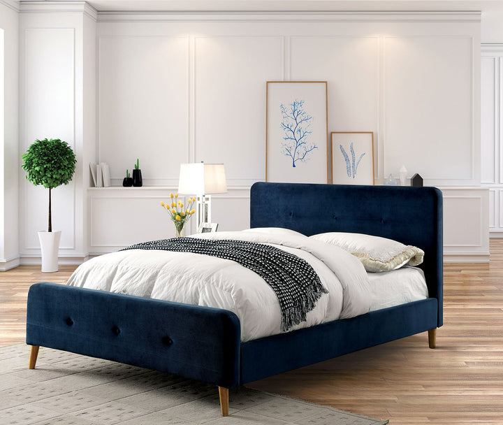 Furniture Of America Barney Navy Mid-Century Modern Queen Bed Model CM7272NV-Q-BED-VN - MONAVILLA