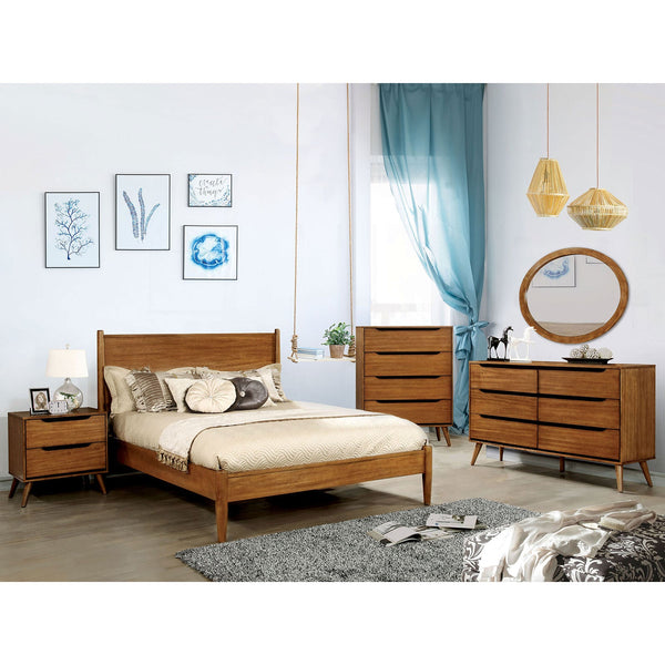 Furniture Of America Lennart Oak Mid-Century Modern 4-Piece Twin Bedroom Set With Oval Mirror Model CM7386A-T-4PC-MO - MONAVILLA