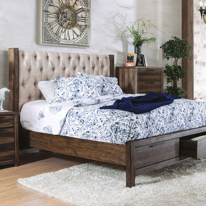 Furniture Of America Hutchinson Rustic Natural Tone/Beige Rustic Queen Bed With Drawers Model CM7577DR-Q-BED - MONAVILLA