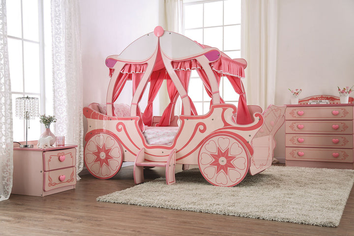 Furniture Of America Pumpkin Carriage Bed Pink Novelty Twin Bed Model CM7630-BED - MONAVILLA