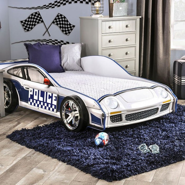 Furniture Of America Police Car Blue/White Novelty Twin Bed, Blue Model CM7640-BED - MONAVILLA