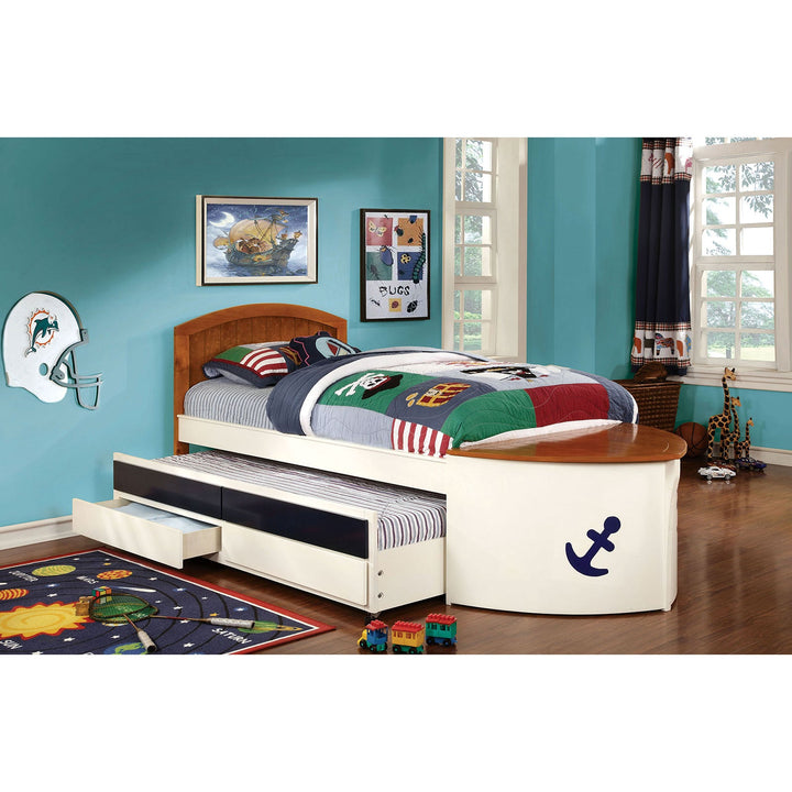 Furniture Of America Voyager White/Oak/Navy Novelty Twin Bed With Trundle + Drawers Model CM7768-BED - MONAVILLA