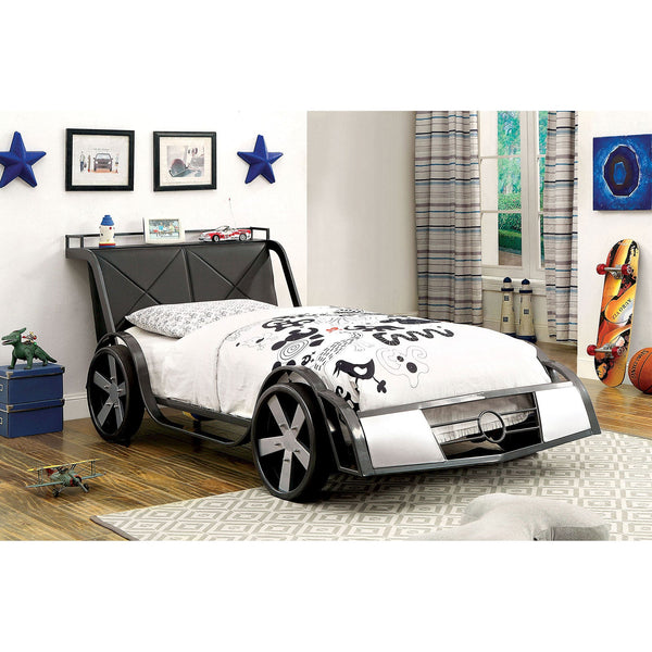 Furniture Of America Gt Racer Silver/Gun Metal Novelty Twin Bed Model CM7946-BED - MONAVILLA