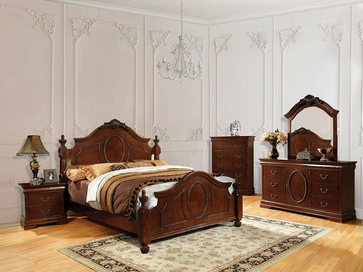 Furniture Of America Velda Brown Cherry Traditional 4-Piece Queen Bedroom Set Model CM7952Q-4PC - MONAVILLA