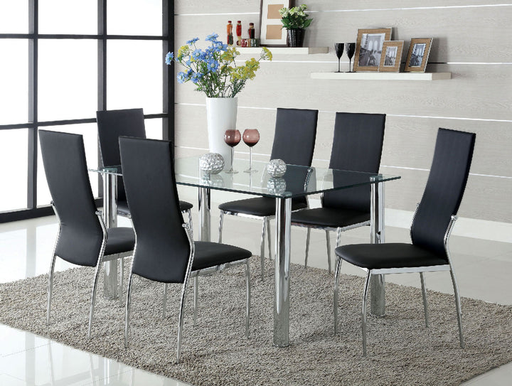 Furniture Of America Kalawao Chrome Contemporary 7-Piece Dining Table Set Model CM8319T-8310BK-7PC - MONAVILLA