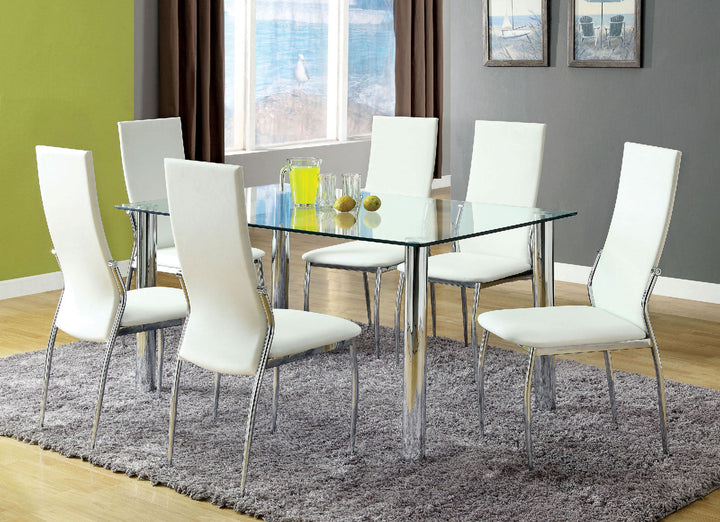 Furniture Of America Kalawao Chrome Contemporary 7-Piece Dining Table Set Model CM8319T-8310WH-7PC - MONAVILLA