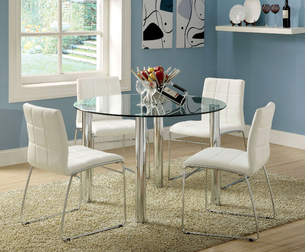 Furniture Of America Kona Chrome Contemporary 5-Piece Round Dining Table Set Model CM8320T-WH-5PC - MONAVILLA