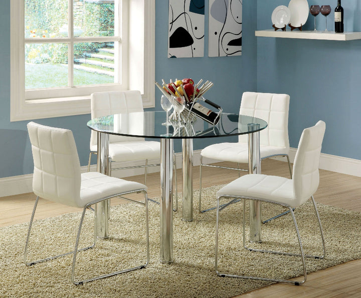 Furniture Of America Kona Chrome Contemporary 5-Piece Round Dining Table Set Model CM8320T-WH-5PC - MONAVILLA