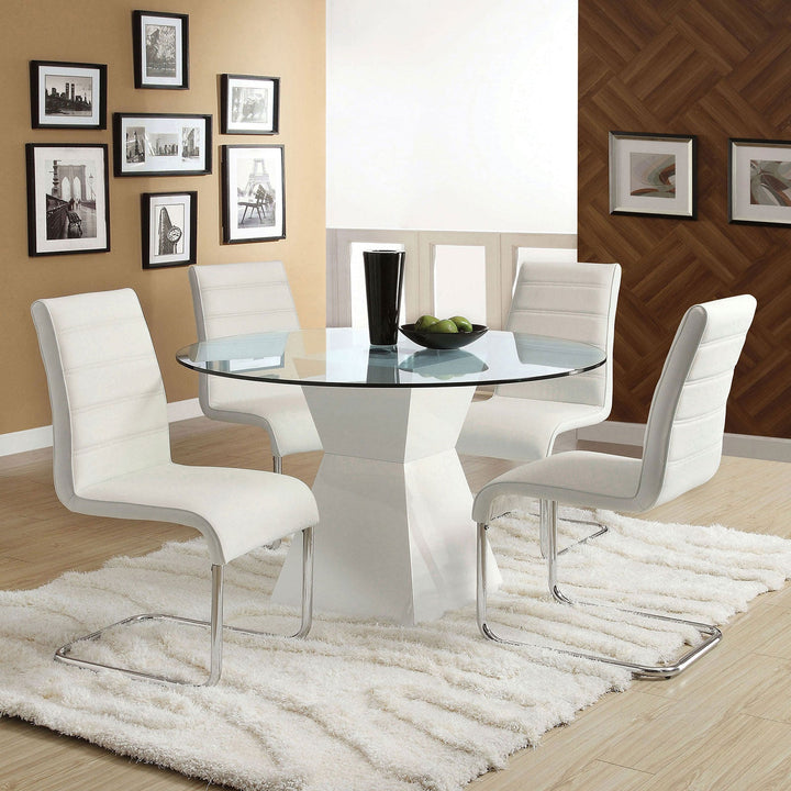 Furniture Of America Mauna White Contemporary 5-Piece Dining Table Set Model CM8371WH-T-5PC - MONAVILLA