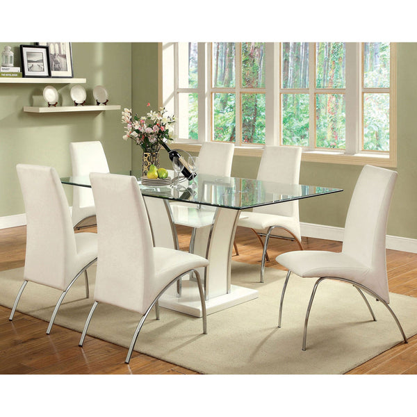 Furniture Of America Glenview White/Chrome Contemporary 7-Piece Dining Table Set Model CM8372WH-T-7PC-8370 - MONAVILLA