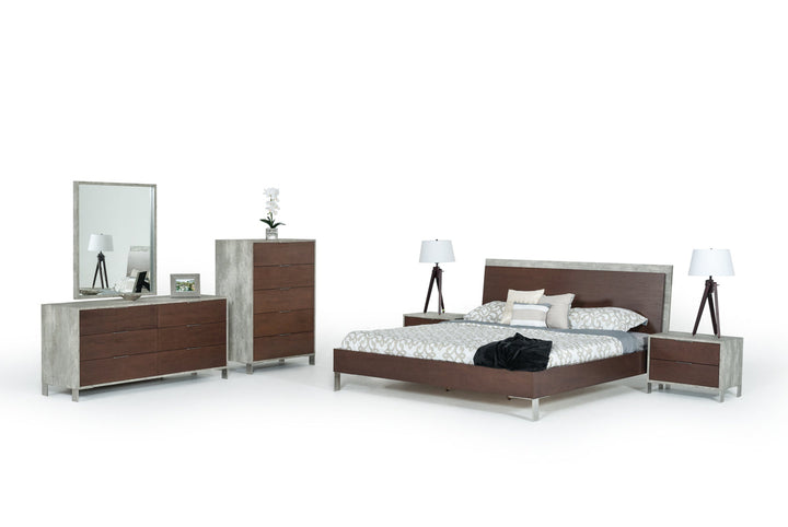 Nova Domus Conner Modern Dark Walnut & Faux Concrete Nightstand - MONAVILLA