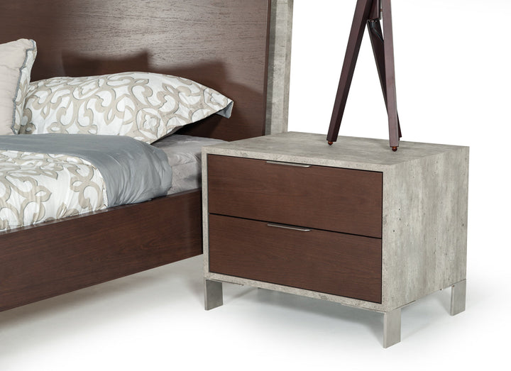 Nova Domus Conner Modern Dark Walnut & Faux Concrete Nightstand - MONAVILLA