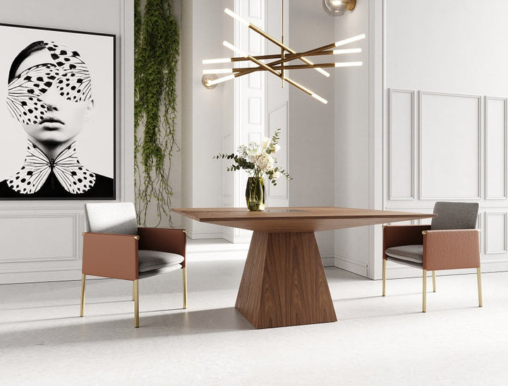 Modrest Cora Modern Walnut and Black Tempered Glass Dining Table - MONAVILLA