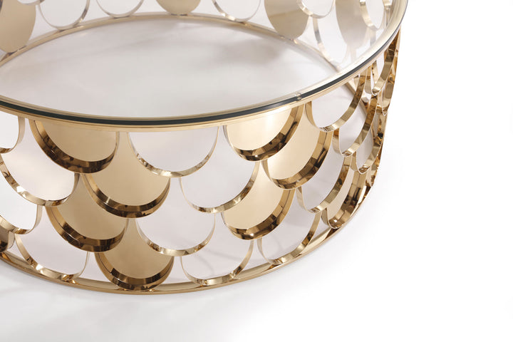 Modrest Javier Modern Glass & Gold Round Coffee Table - MONAVILLA